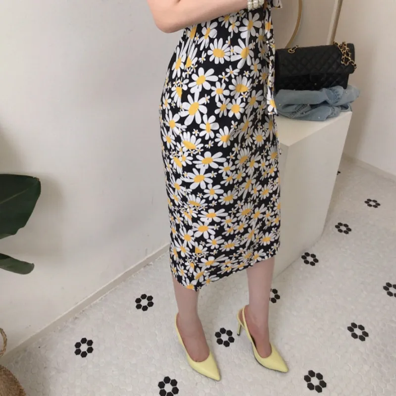 

New Summer Women Korean Chic Square Collar Puff Sleeve Floral Print Bandage Dress Female Elegant Party Long Dresses Vestidos