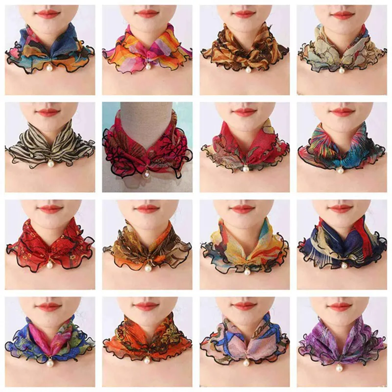 

Ladies Pearl Lace Variety Scarf Pearl Decoration Gold Thread Lace Summer Women Elegant Ruffled Scarf Hair Accessories