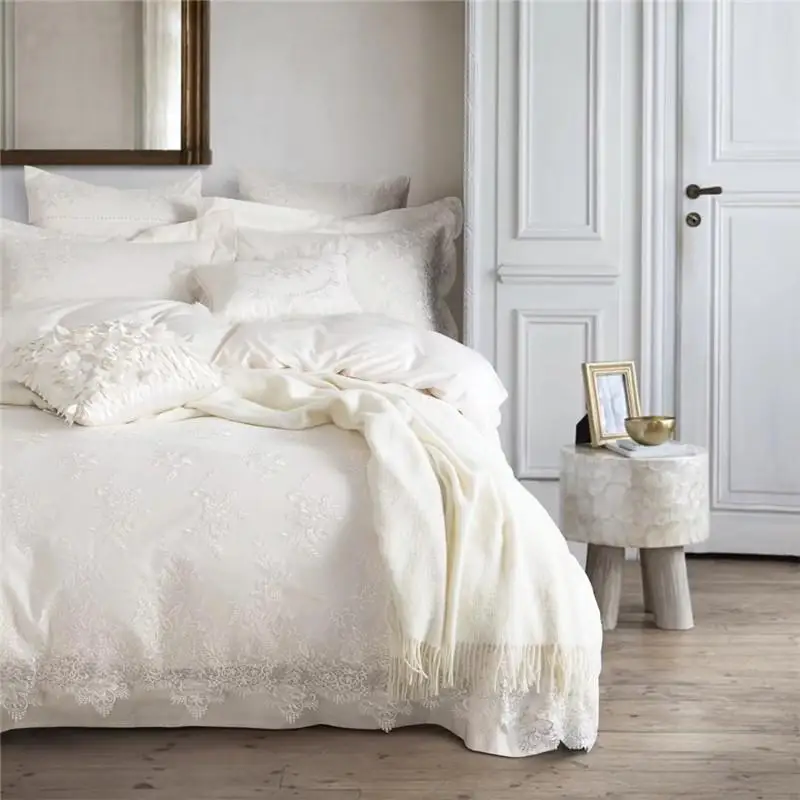 

36 белых роскошных кружевных вышитых постельных принадлежностей в стиле принцессы 80-х из египетского хлопка Свадебный Комплект постельного...