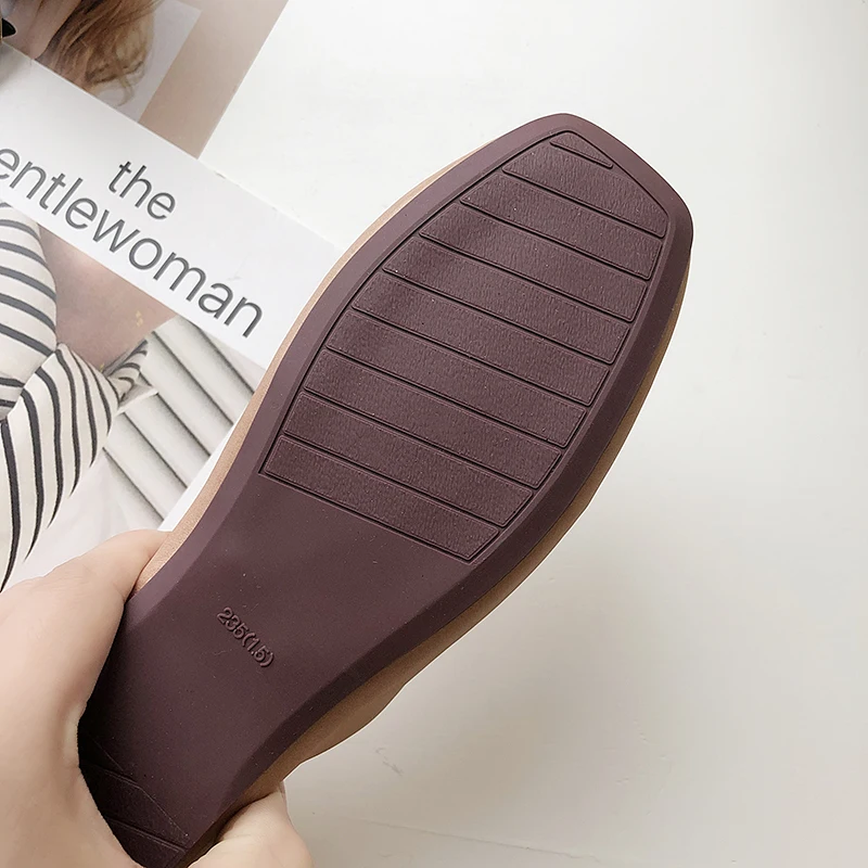 

New Women Shoes Woman Flats Shallow Solid Leather Soft Sole Square Toe Plus Size Ladies Flats Slip on Ballet Flats Casual Shoes