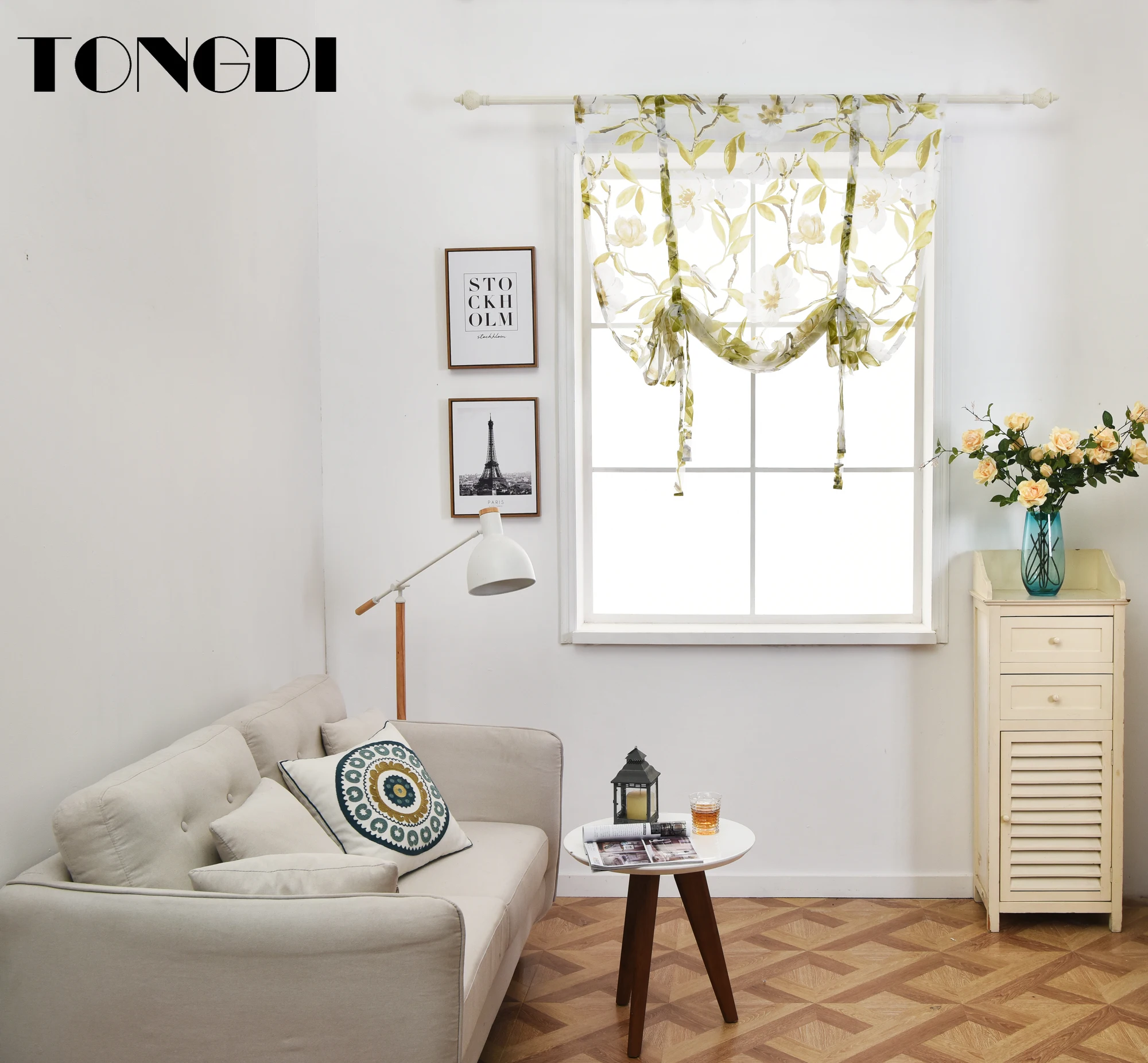 TONGDI Тюль с принтом пасторальная элегантная занавеска листьями цветочный