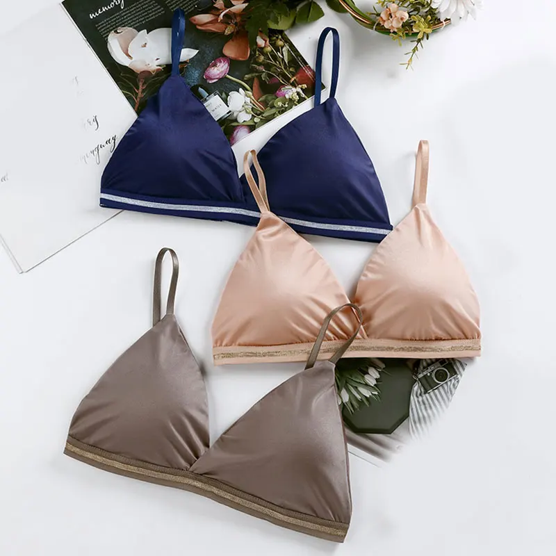 

Luxury Silk Lingerie For Ladies Comfortable Satin Bralette Wireless Bra Sets Sexy Lace Underwear Women Intimates Green Brassiere