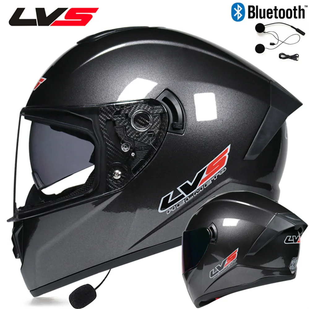 DOT Approved 2022 New LVS Bluetooth Motocross Racing Full Face Helmet Men Women Dual Visor Lens Motorcycle Casco Moto Capacete
