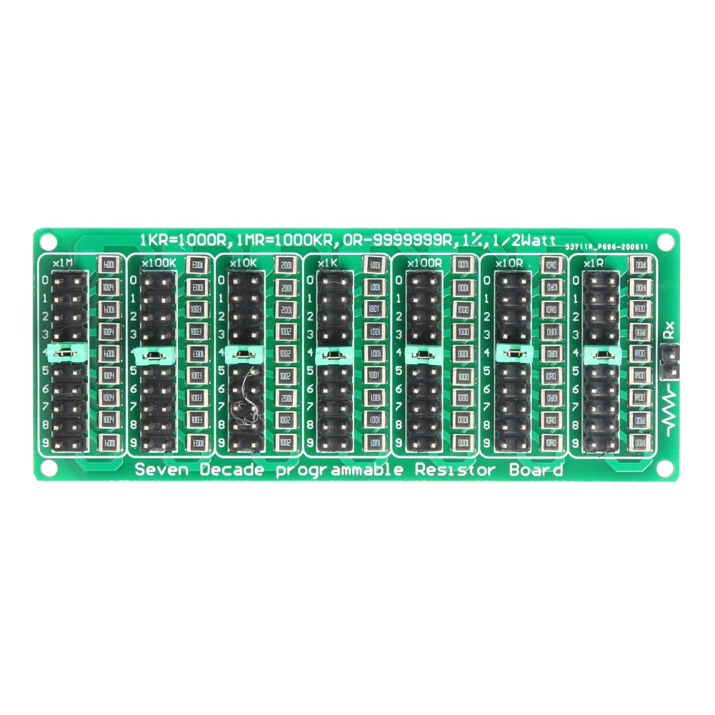 

Seven Decade Slide Resistor Board 1R-9999999R Step Accuracy 1R 1/2 Watt Programmable Resistance Accuracy Adjustable SMD Module