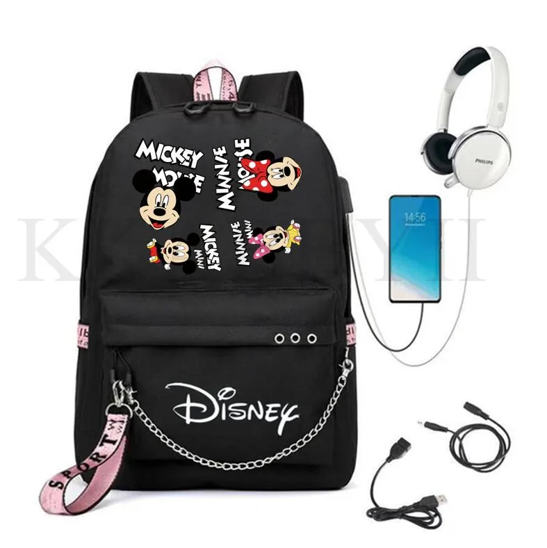 Милая сумка с Микки Маусом вместительный рюкзак на молнии USB-зарядкой женские