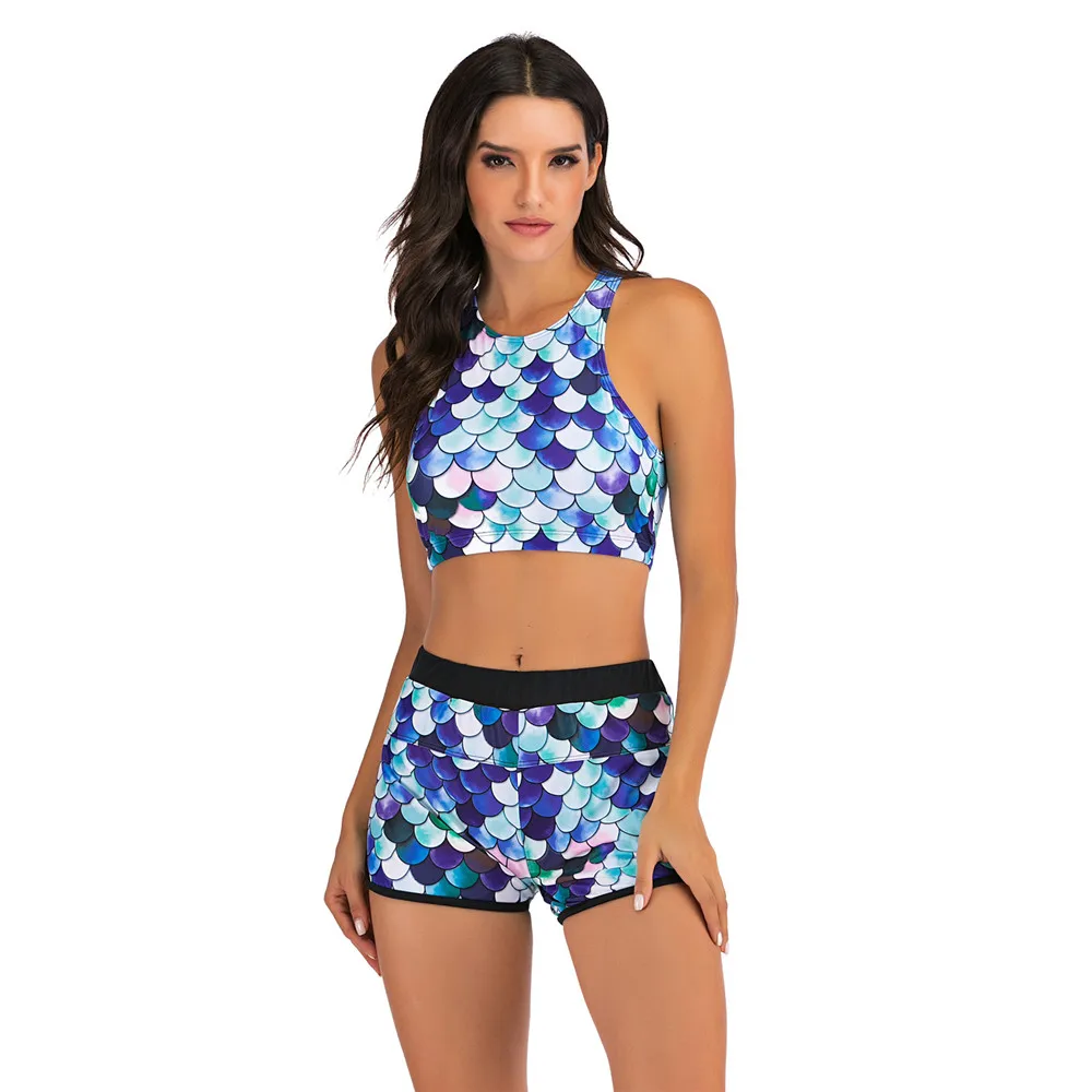 Женский купальный костюм из двух предметов с принтом рыбьей чешуи пляжный