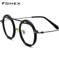 fonex acetate titanium glasses frame men 2021 new retro polygon transparent prescription eyeglasses women optical eyewear f85678
