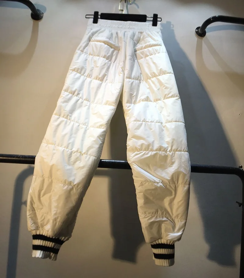 

European Swtyle White Kintted Pants Women Spring Autumn New Heavy Industry Hot Drilling High-Waist Cotton Panel Knit Harem Pants