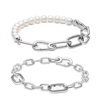 lr me link chain freshwater cultured shell pearl bracelet for women girl gift real 925 silver adjustable oval circles jewelry