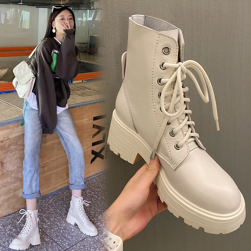 

Women ankle boots natural leather shoes 22-25cm Autumn and winter Platform classic short boots winter snow boots women