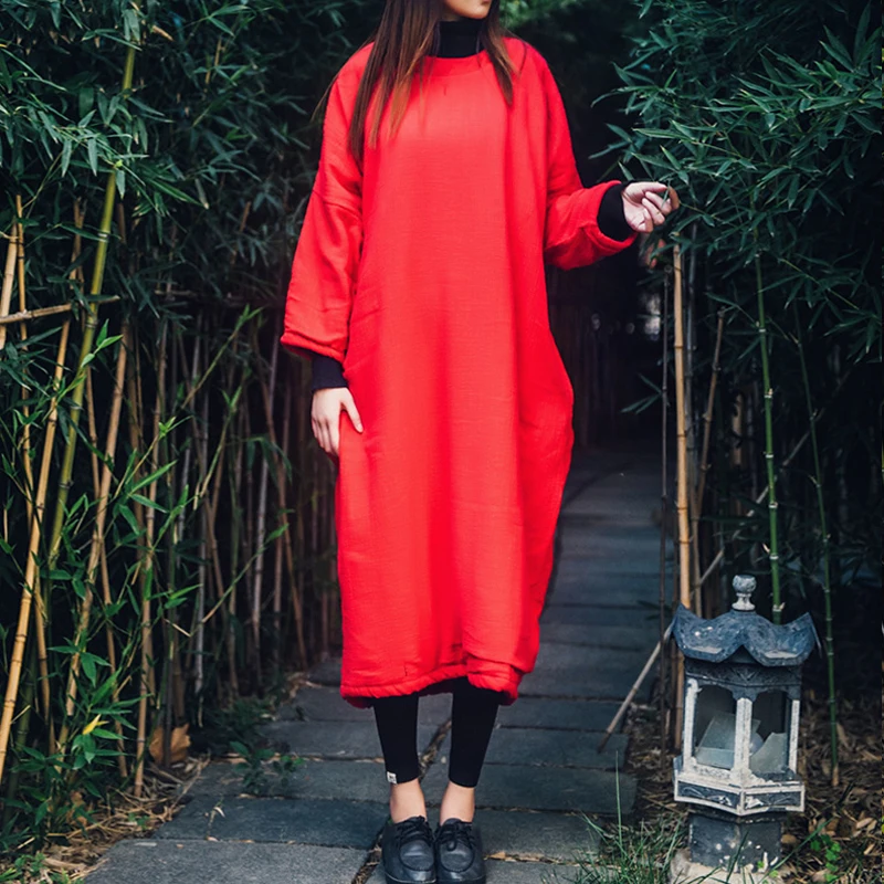 Женское длинное платье из хлопка и льна Johnature винтажное макси с вышивкой рукавами