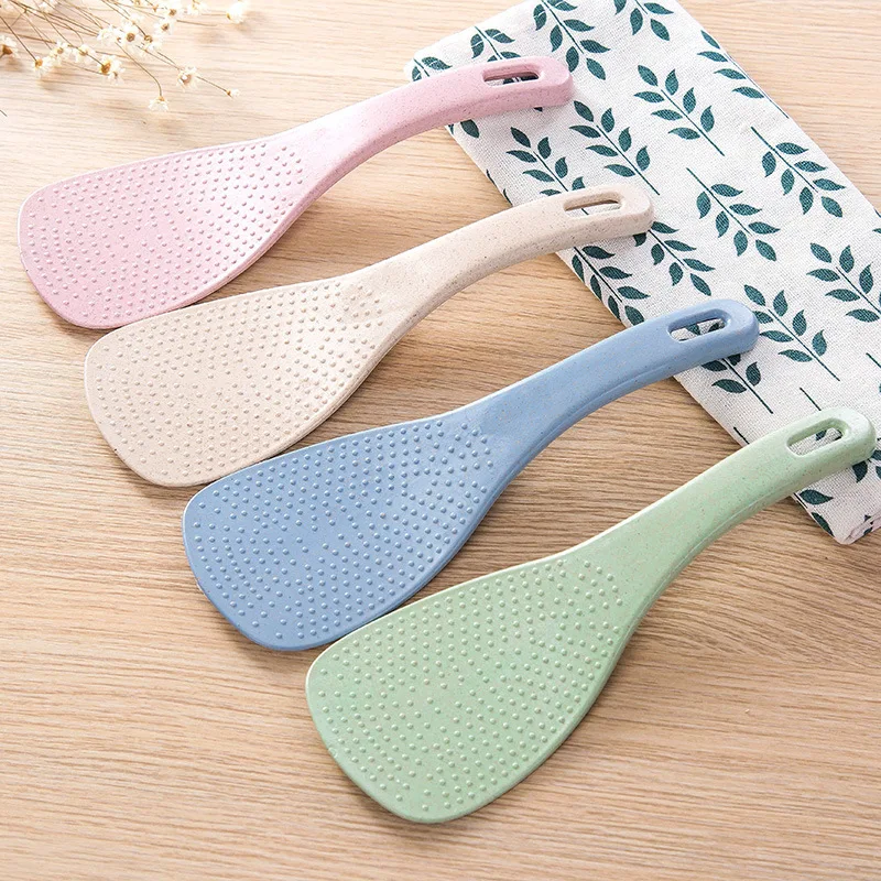 

1PC Lovely Kitchen Ladle Non Stick Rice Paddle Meal Spoon Wheat Straw PP Household Plastic Non-Stick Rice Spoon NX 026
