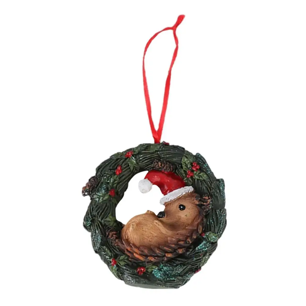 

Cute Animal Shaped Wreath Pendants Christmas Bear Bird Hedgehog Tree Pendants Resin Christmas Small Animal Decorations Animal