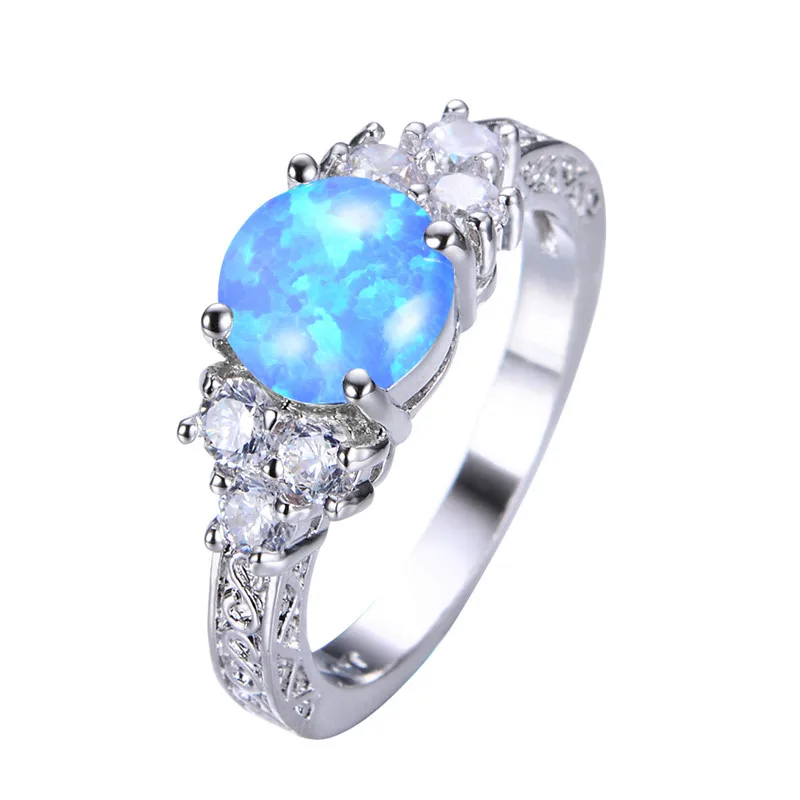 Роскошное женское кольцо с белым Синим Опалом модное маленькое винтажное