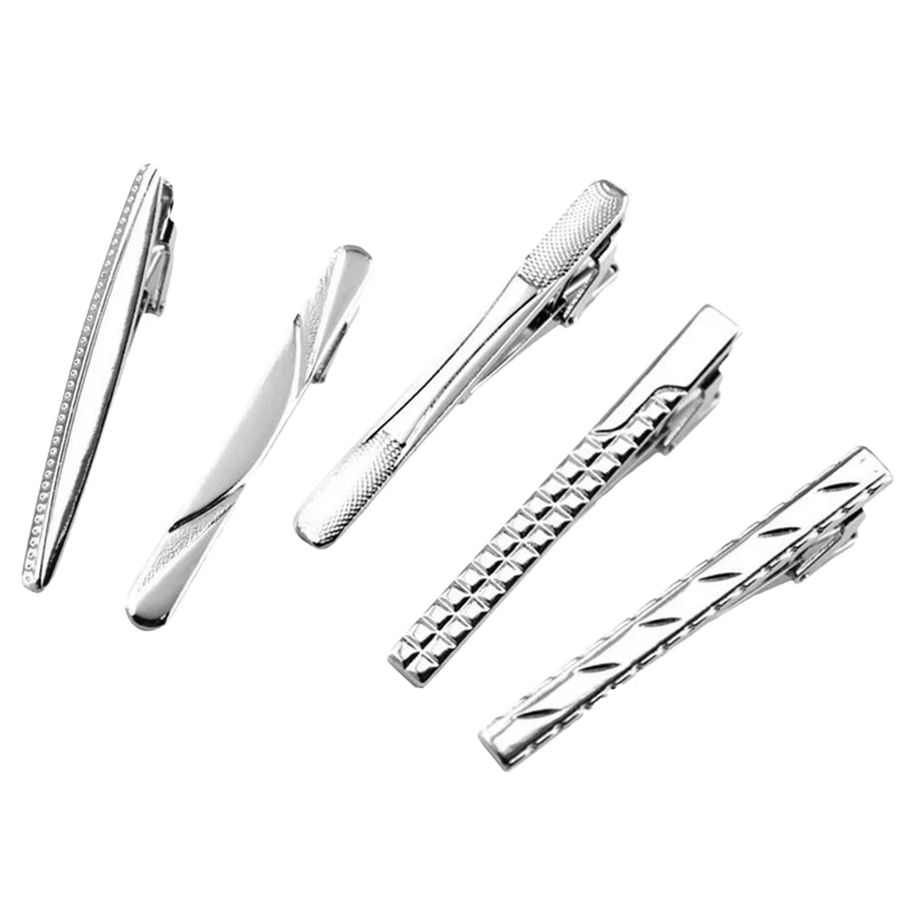 

5 Pcs Brushed Tie Bar Formal Men Necktie Clip Clasp With Black Box for Wedding Meeting Tie Bar