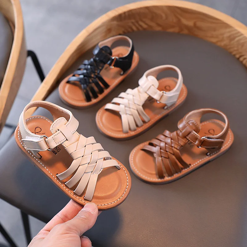 

Летние Детские римские сандалии, модная повседневная обувь, плетеные пляжные сандалии для девочек, обувь с мягкой подошвой