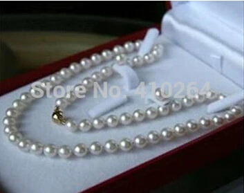 Ree ДОСТАВКА 8 мм белый Akoya Shell Жемчужное ожерелье + серьги набор AAA 18 &quotбез коробки |