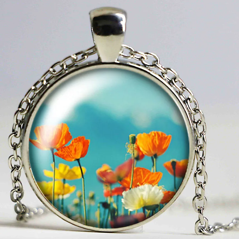 Лавандовый Лотос Плюмерия суккулент завод круглый кулон ожерелье 25 мм