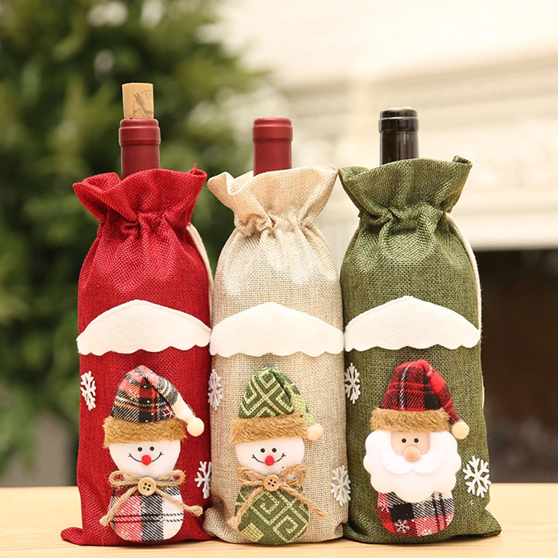 

Christmas Wine Bottle Covers Bag Holiday Santa Claus Bottle Cover Table Decor