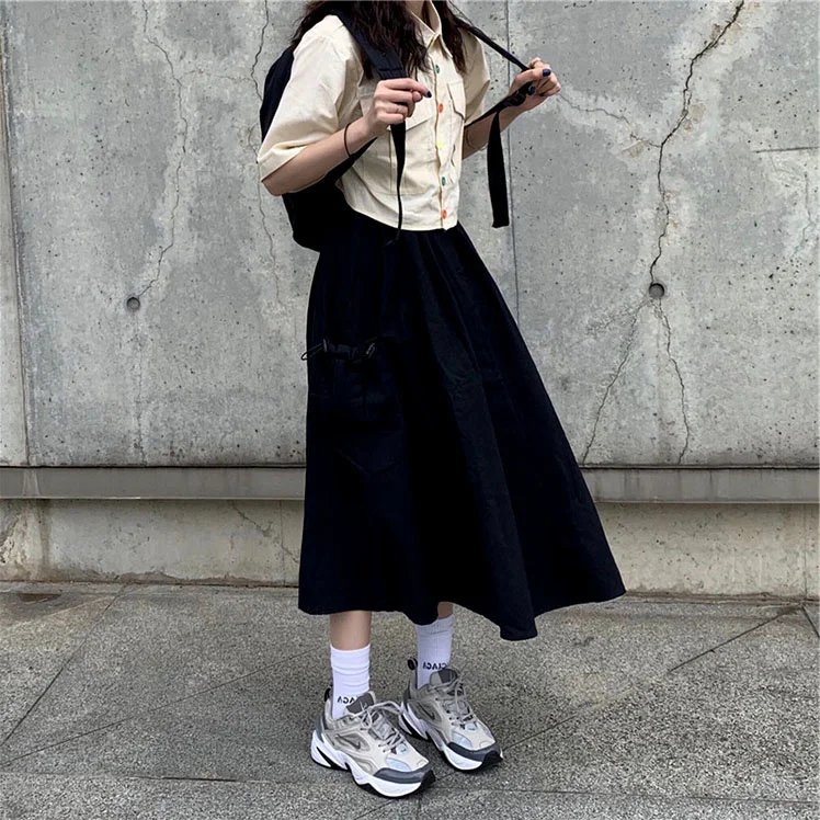 

Cotton and Linen Skirt Women's 2021 Spring A- line Elegant Mori Style Mid-Length Skirt Japanese Style Students JK Black Long