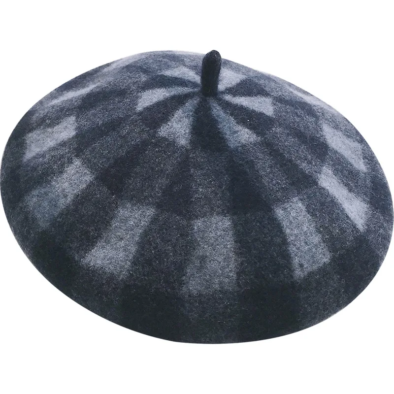 

Woolen plaid beret women autumn and winter all-match gift hat painter pumpkin hat to keep warm
