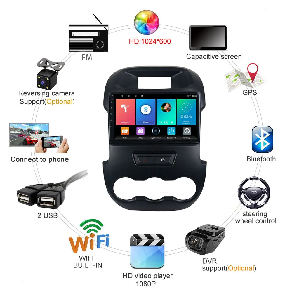 9 дюймов 2 din Автомобильный мультимедийный плеер Android 8 1 Wifi GPS навигация для Ford Ranger