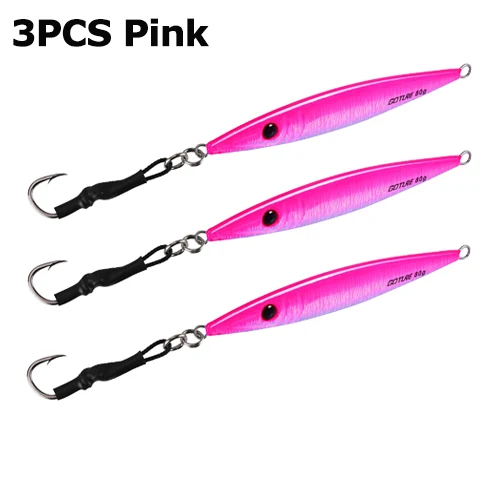 3pcs Pink Goture рыболовные приманки для моря, металлический джиг 80 г/100 г/150 г, свинцовая Рыбная ложка, вертикальная приманка для джига, приманка с крюком, воблеры для рыбалки - Цвет: 3pcs Pink
