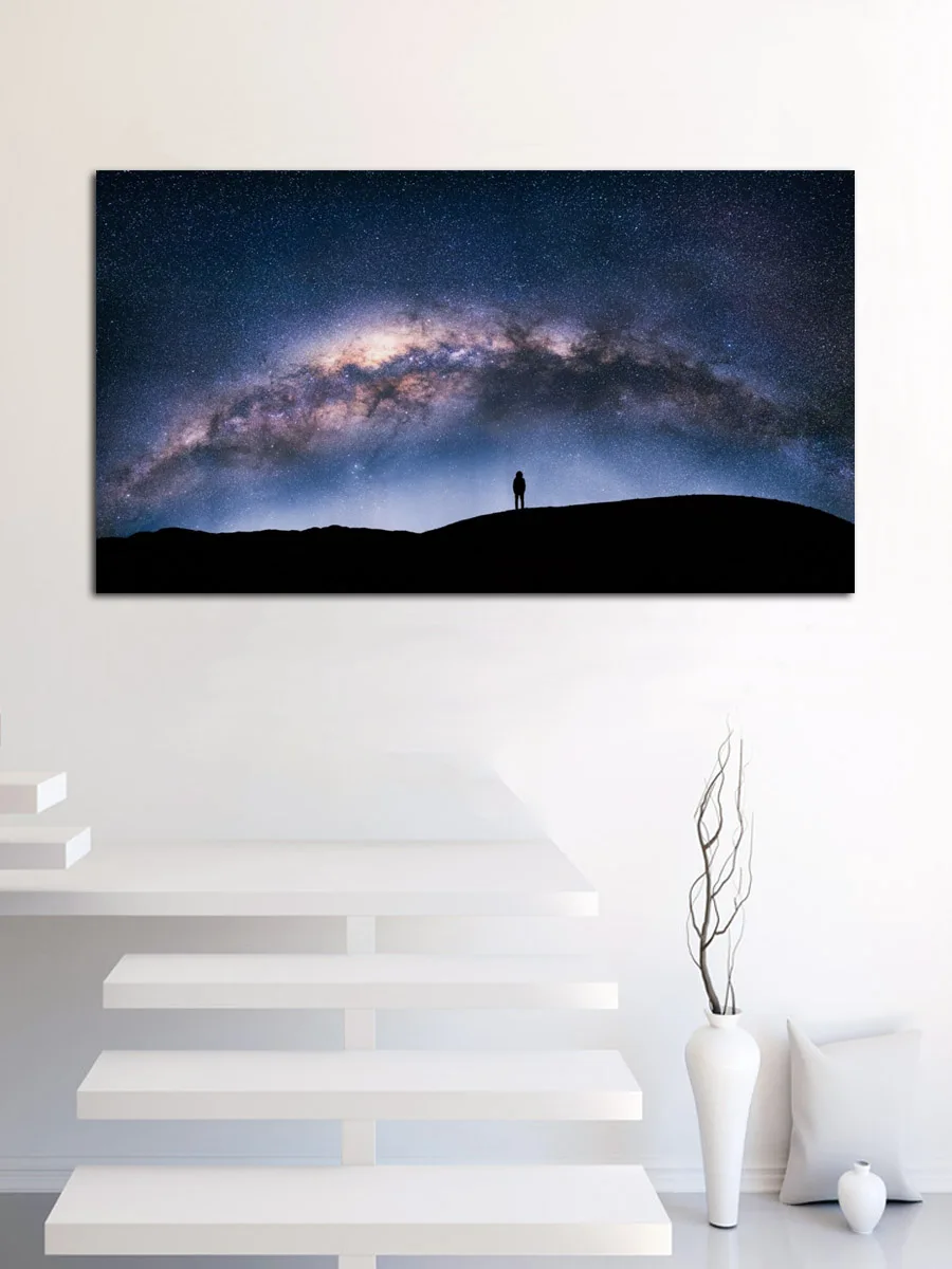 Full sky stars milky way silhouette people nightscape fabric posters on the wall picture home art living room decoration MC763 | Дом и сад
