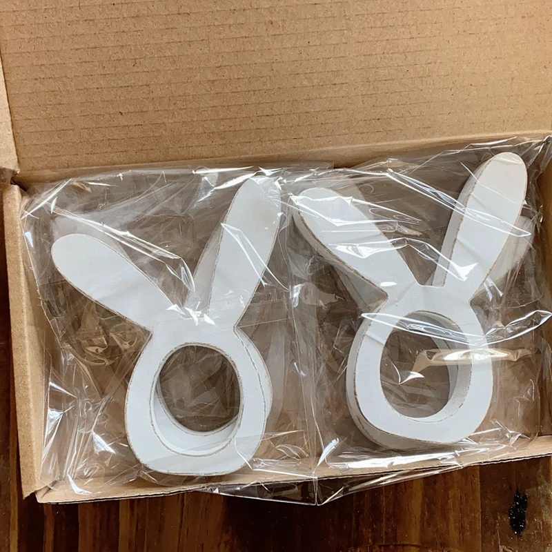 

2PC Rabbit Head Wooden Napkin Rings Holder Birthday Party Wedding Table Decor Wood Craft Creative White Wood Napkin Rings Holder