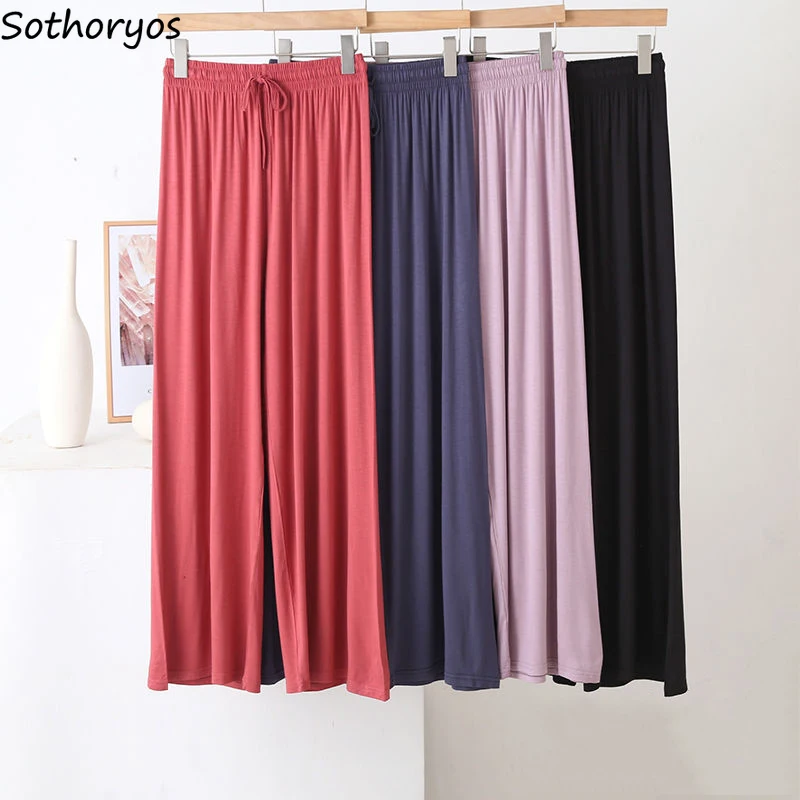 

Sleep Bottoms Women Oversize Solid Fashion Lounge Comfortable Minimalist All-match Sleepwear Drawstring Waist Pants Home Wear