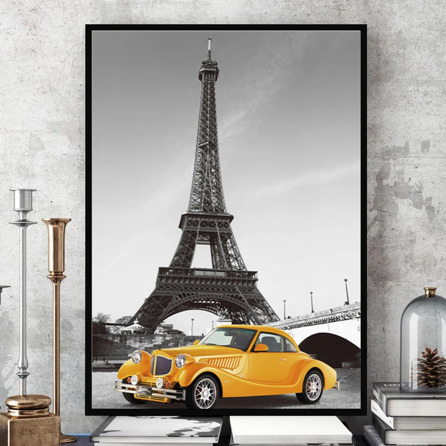 Художественные настенные постеры с изображением городского автобуса Парижа и