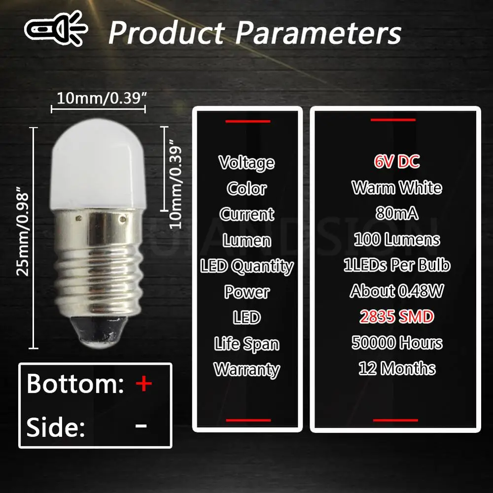 Пара светодиодных фонарей E10 2835 1SMD 6 в сменные светодиодные лампы с винтом теплый