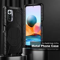 for xiaomi redmi note 10 pro phone case hard aluminum metal heavy duty protection cover with tempered glass gift accessories