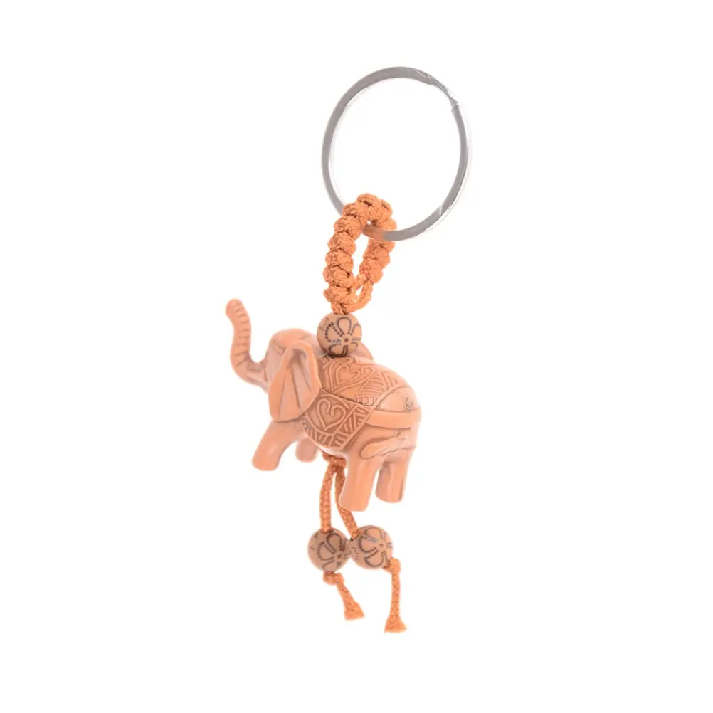 Ручной работы деревянный резной Счастливый Слон-брелок кольцо злые защищает