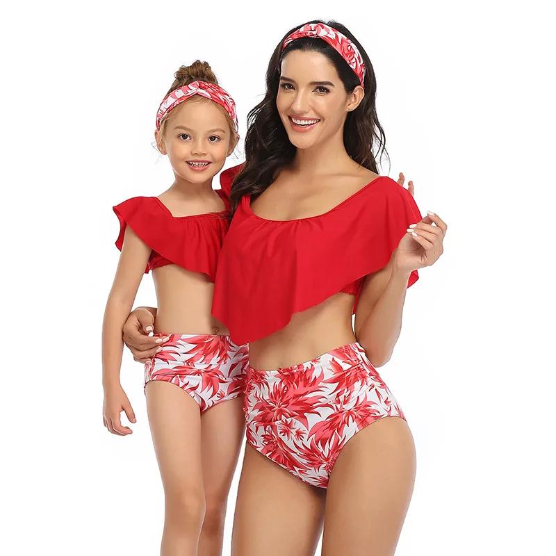 

2020 Family Matching Swimwear Mom Daughter Swimsuit Mother Daughter Bikini Bathing Suit Swimwear Kids Family Matching Outfits