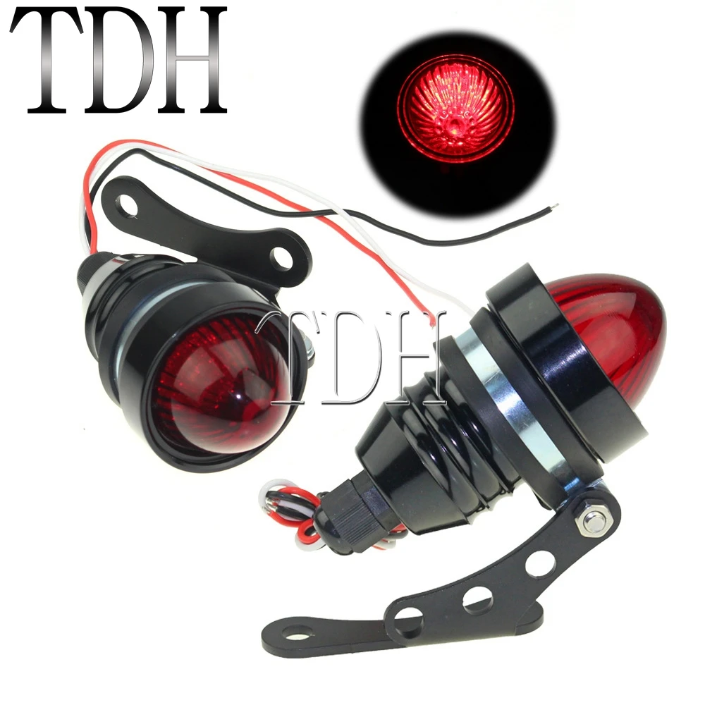 

For Harley Bobber Chopper Custom Aluminum Motorcycle Tail Brake Light 12V Red LED Mini Bullet Running Rear Taillight Universal