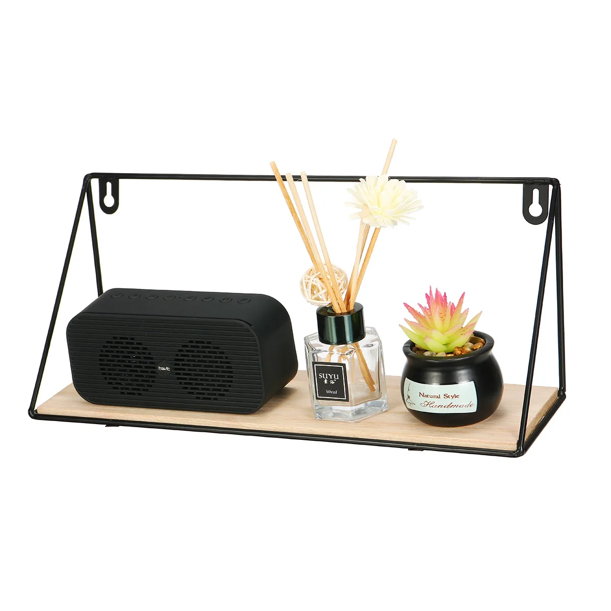 

Wooden Iron Wall Shelf Decorative Wall Hanging Storage Rack Organization Nordic Home Room DIY Wall Mounted Decoration Holder
