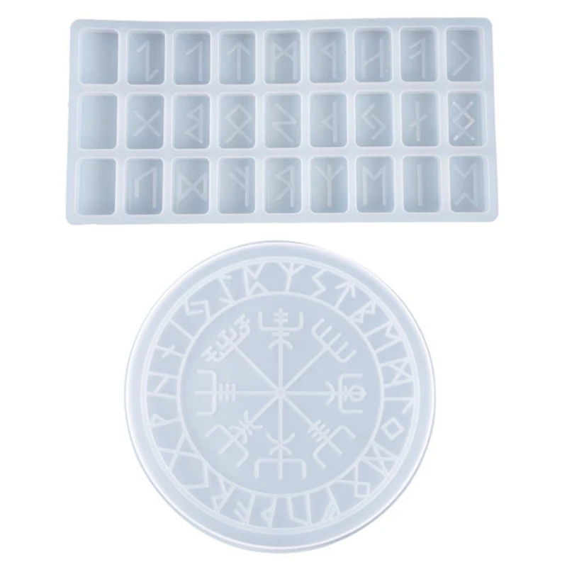 

2Pcs/Set Runes Symbol Crystal Epoxy Resin Mold for Table Gaming Viking Treasure Circle Divination Board Silicone Mould