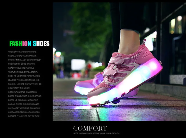 Heelies USB зарядка светодиодный Красочные Дети Мода кроссовки с два колеса роликовые коньки обувь для мальчиков и девочек синий