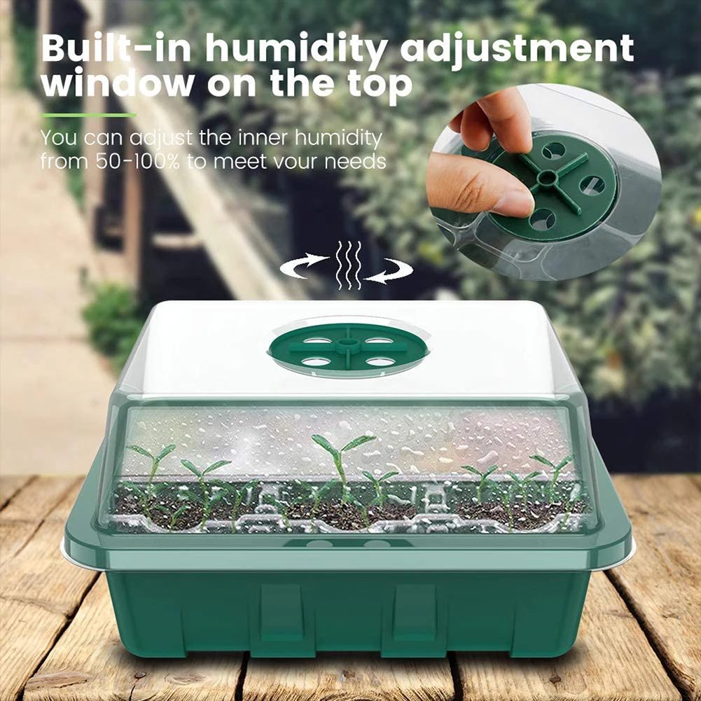 

Gardening 12-Cell Seedling Starter Tray Adjustable Plant Starter Kit Dome Base Greenhouse Grow Trays For Growing Accessories