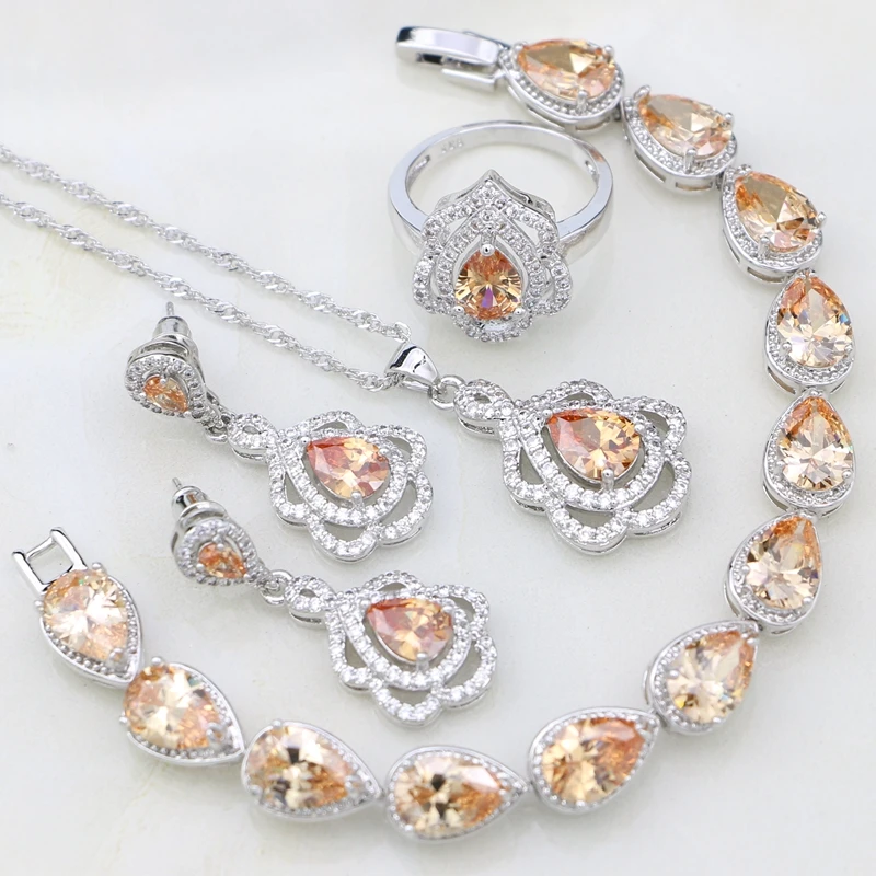 Женский комплект ювелирных изделий из стерлингового серебра 925 пробы с цирконием