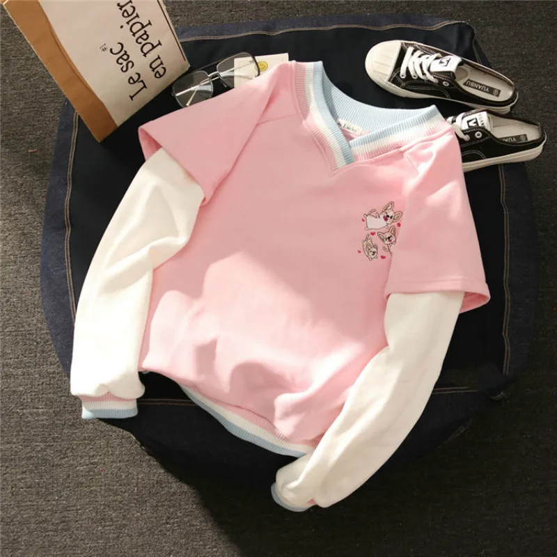 Женский свитшот с вышивкой в стиле Харадзюку осенне-зимний топ Корейском милый