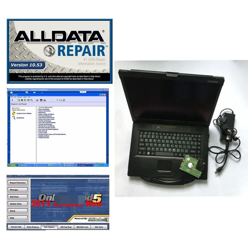 2021 Горячие Alldata 10 53 программное обеспечение + Mit/chell OD 2015 в 1 ТБ установлен ноутбуке