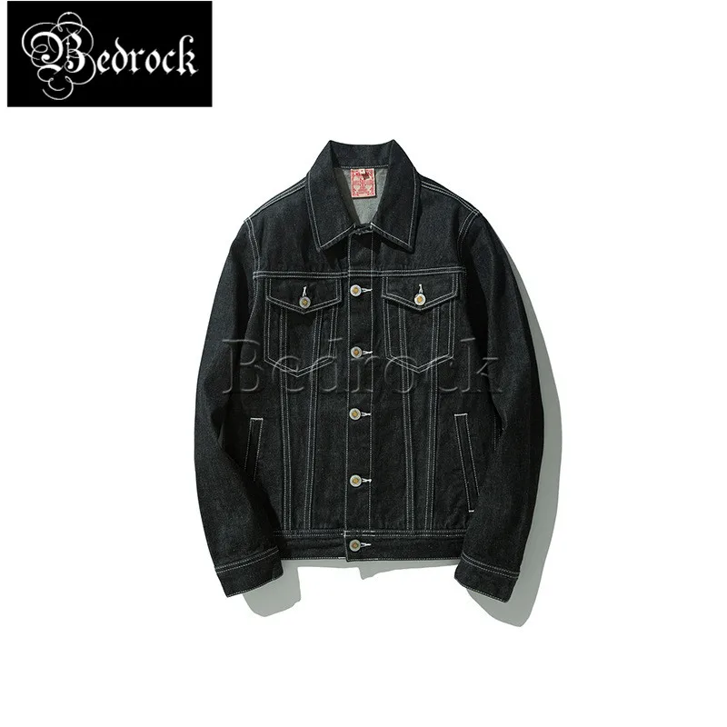 

Mbbcar original design black personalized print American retro long-sleeved straight Red Line Denim jacket 391