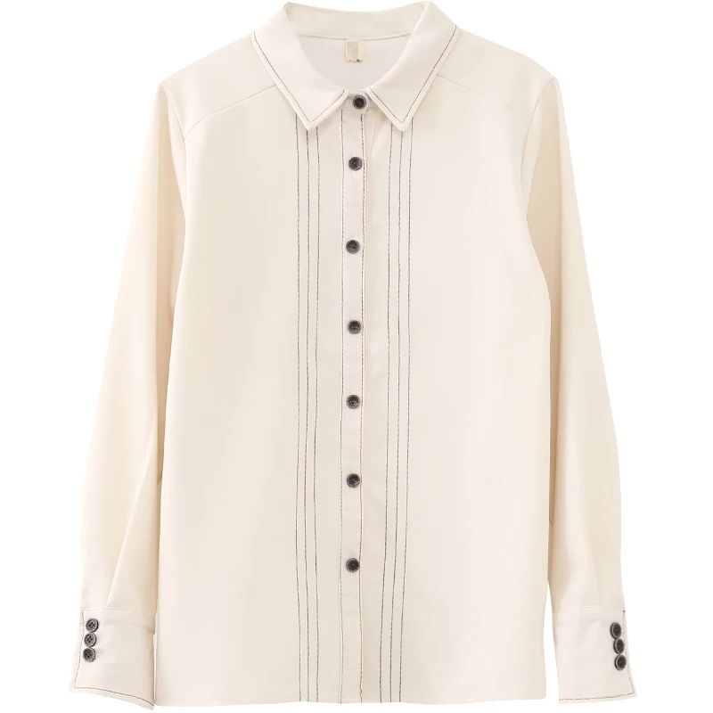 Винтажный дизайн женские рубашки 2021 v образный вырез отложной воротник длинный