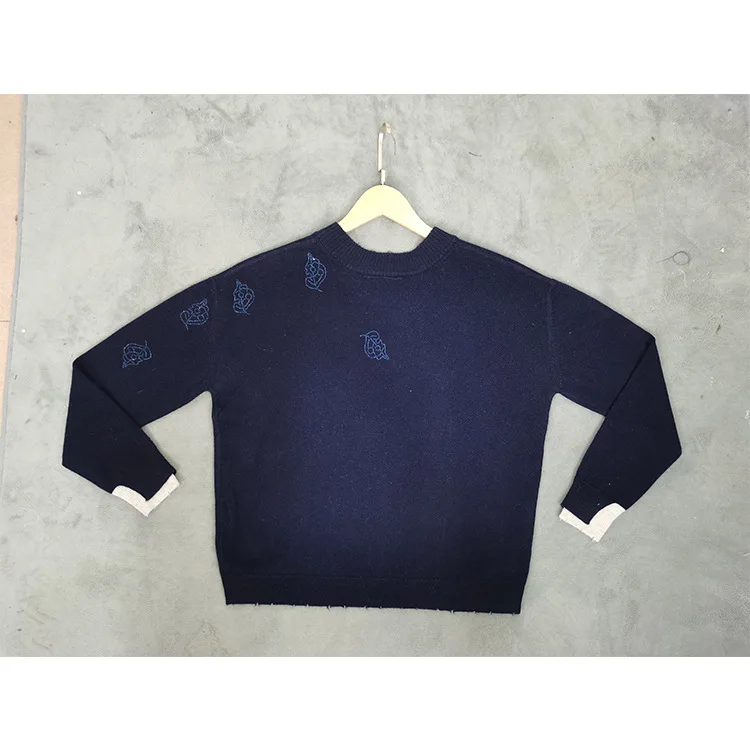 Women Cashmere Knitted Sweater Lady Sleeve Cuff Patchwork Long Sleeve O-Neck Knitwear Jumpers Female Pullover Top 2021 New