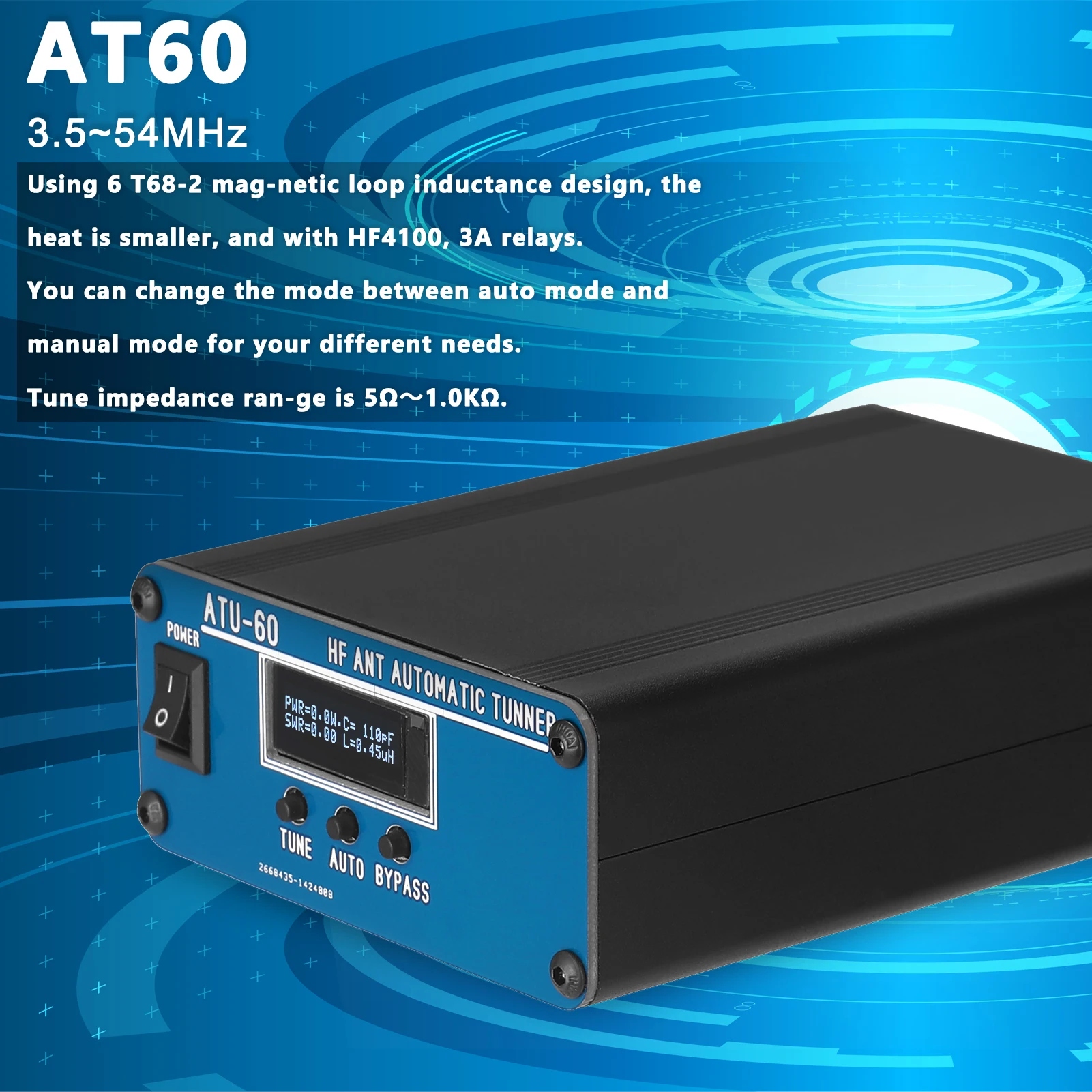 

ATU-60 3,5 ~ 54MHz 60W коротковолновое мини-тюнер антенны радио устройство PIC16F1938 MCU 5 LC комбинации