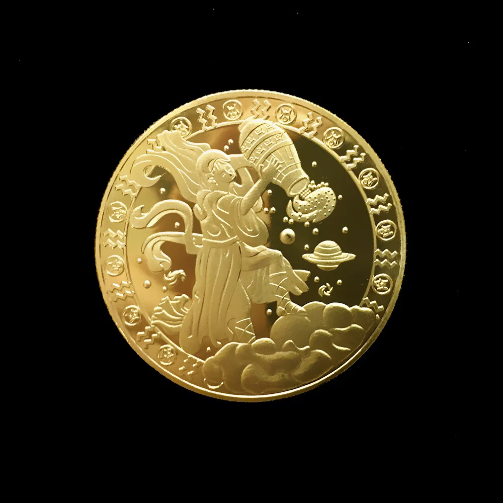 Золотая монета из двенадцати созвездий памятная Водолей для удачи Коллекционная