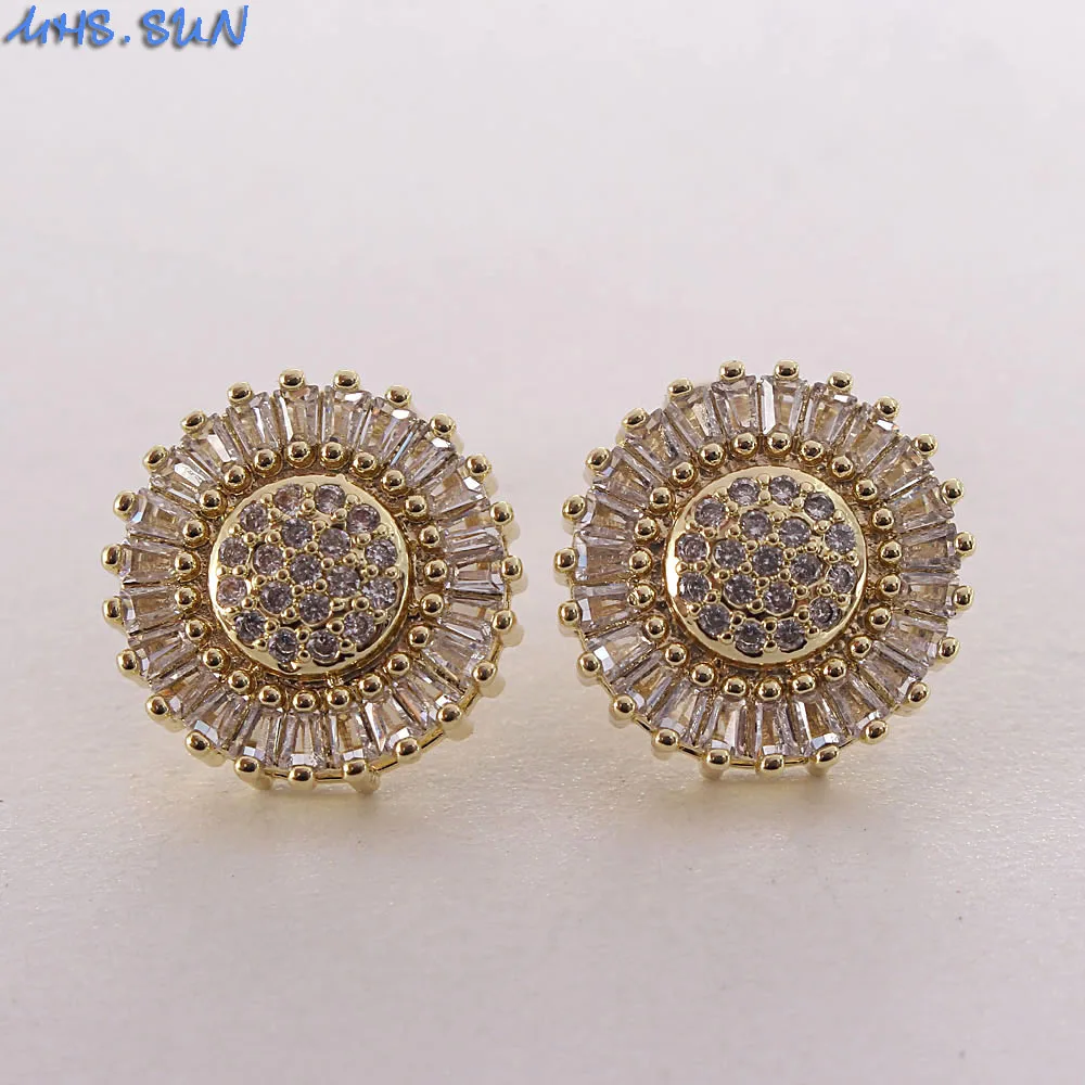 

MHS.SUN Fashion AAA zircon women stud earrings gold color round flower design crystal earrings jewelry for female party gift