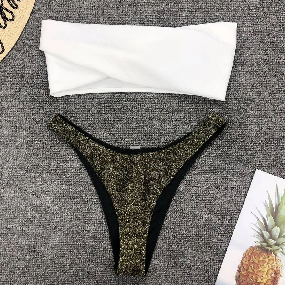 

2020 New Sexy Bikini Swimwear Women Swimsuit Off Shoulder Bikini Set Flash Low Waist Bathing Suit Summer Beachwear Swimming Suit